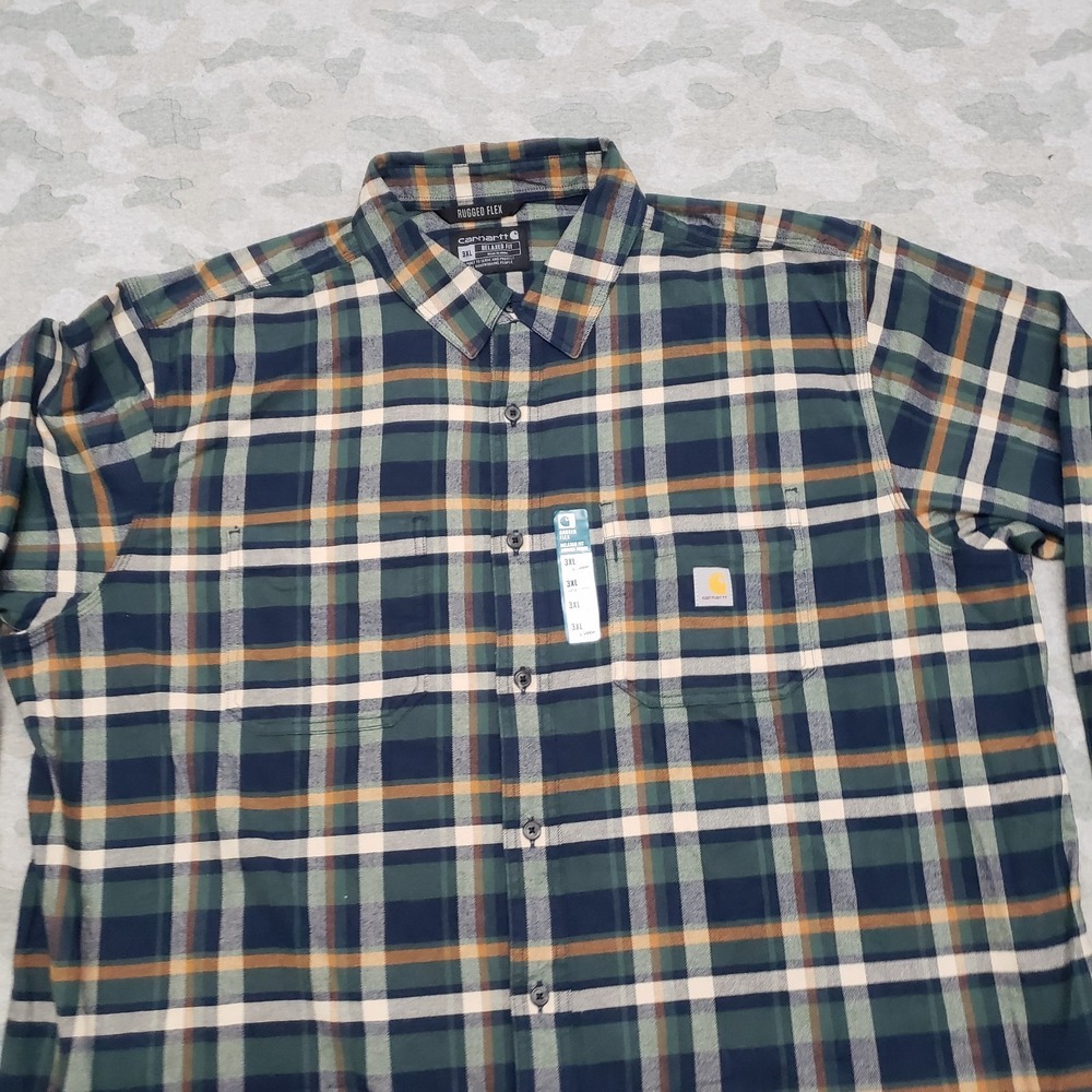 Carhartt Shirt Mens 3XL Green Flanel Relaxed Fit Long Sleeve Button-Up NWT Plaid - Picture 3 of 10
